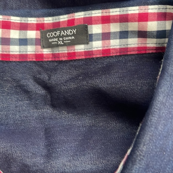 Coofandy Men's XL Denim Shirt Flip Cuff Long Sleeve Button Front Collared Blue - Picture 6 of 7